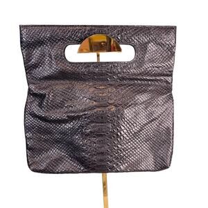Meray Arnett Womens Black Snakeskin Leather Convertible Foldover Clutch Tote Bag